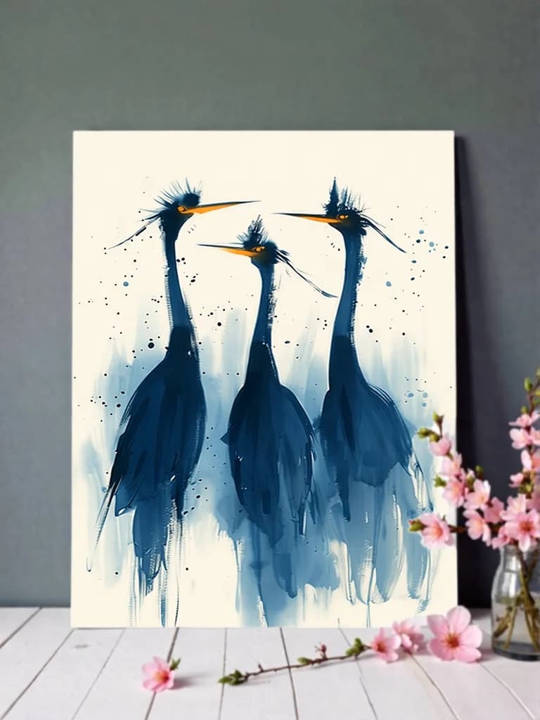 Abstract Blue Herons Canvas Wall Art for Home Decor