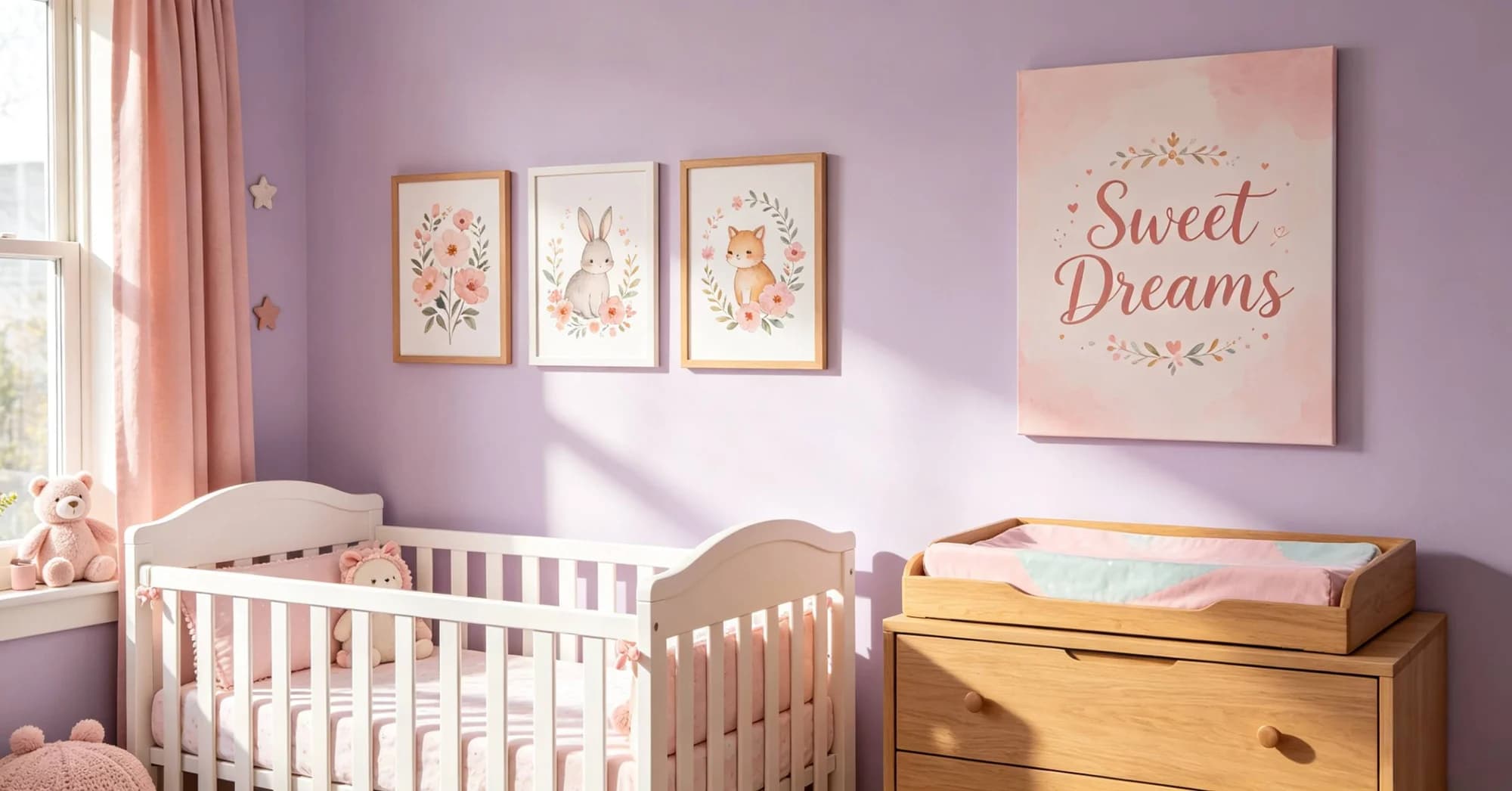 Where to hang wall decor in a girl nursery above the crib or changing table