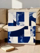 Abstract Blue & Cream Geometric Canvas Wall Art for Living Room Decor – view 4