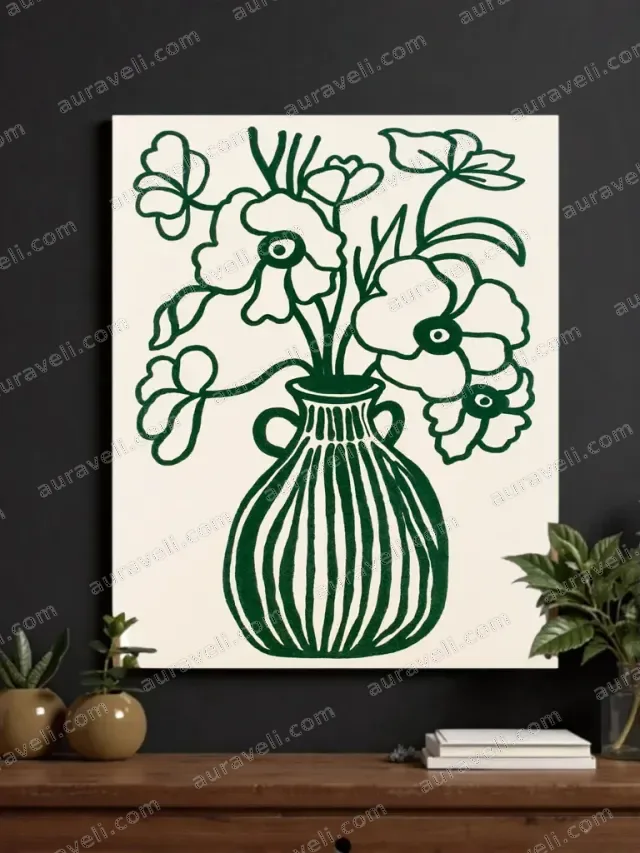Green Floral Vase Canvas Wall Art for Living Room Home Decor — art print