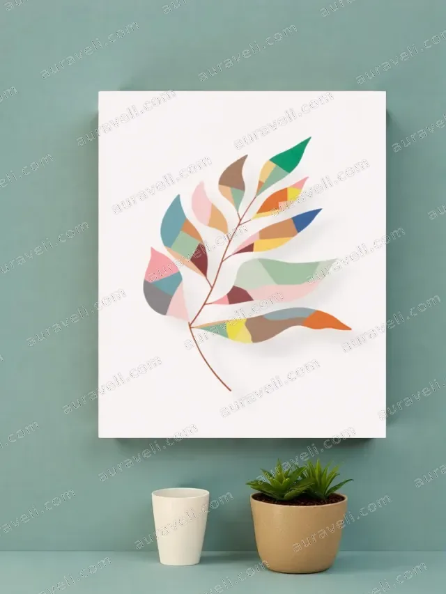 Abstract Geometric Leaf Canvas Wall Art for Living Room Decor — art print