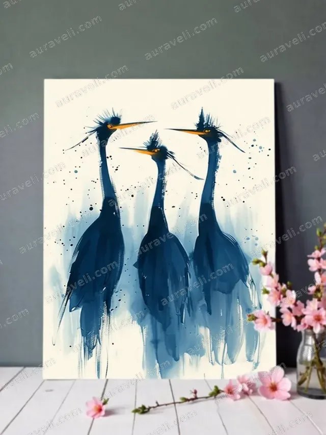 Abstract Blue Herons Canvas Wall Art for Home Decor — art print