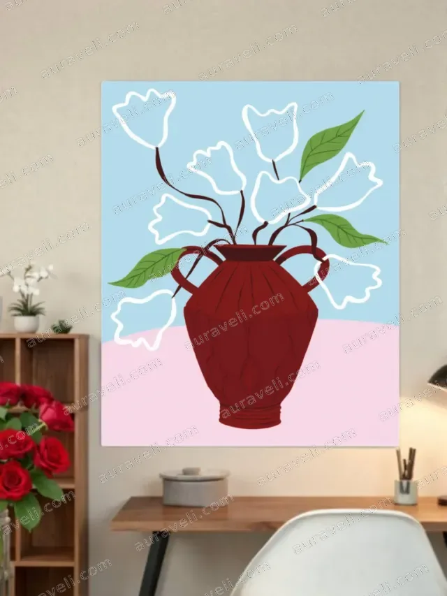 Modern Red Vase Floral Canvas Wall Art for Living Room Home Decor — art print