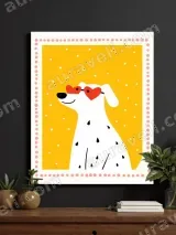 Cute Spotty Dog with Heart Glasses Canvas Wall Art for Living Room Decor