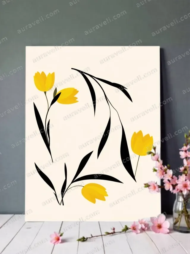 Yellow Tulip Floral Canvas Wall Art for Living & Bedroom Home Decor — art print