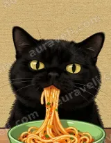 Black Cat Eating Spaghetti Canvas Wall Art for Home Decor wall art for modern home decor