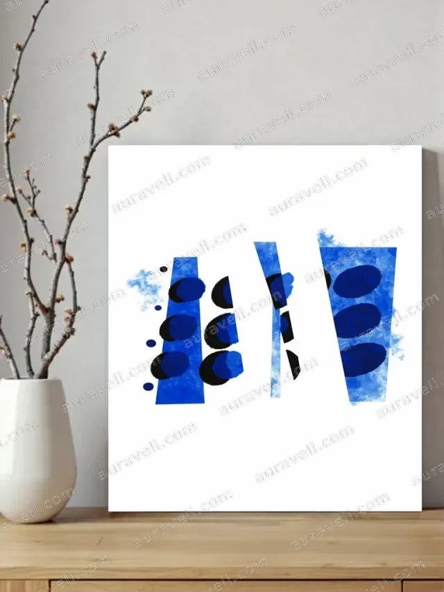 Abstract Blue & Black Geometric Canvas Wall Art for Living Room Decor — art print