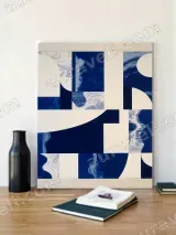 Abstract Blue & Cream Geometric Canvas Wall Art for Living Room Decor – view 3