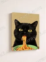 Black Cat Eating Spaghetti Canvas Wall Art for Home Decor – view 4