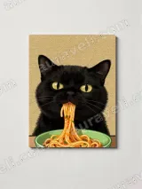 Black Cat Eating Spaghetti Canvas Wall Art for Home Decor – view 3