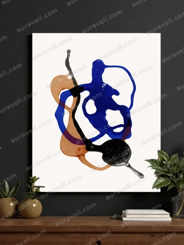 Abstract Blue & Orange Shapes Canvas Wall Art for Living Room Home Decor — art print