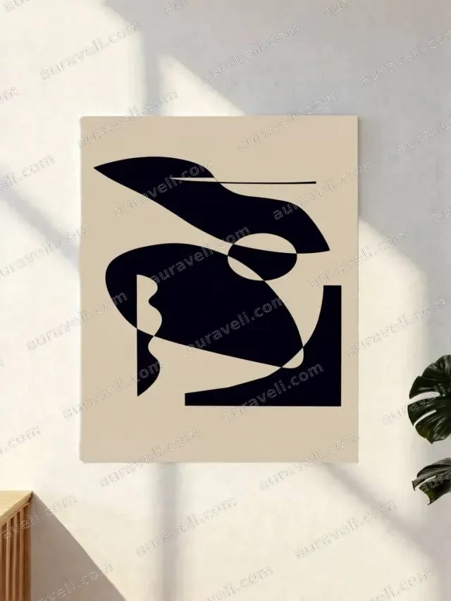 Abstract Geometric Black Beige Canvas Wall Art for Living Room Home Decor — art print