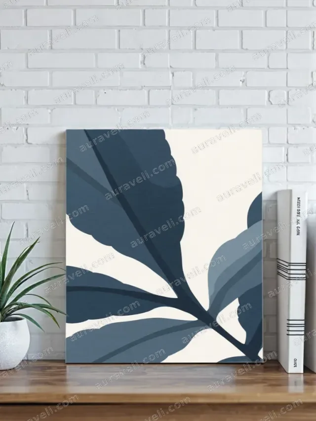 Blue Botanical Leaf Canvas Wall Art for Living Room Home Decor — art print