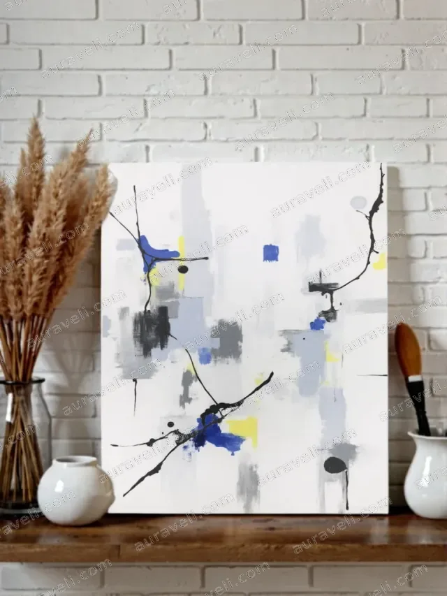 Abstract Blue Yellow Gray Black Ink-Style Canvas Wall Art for Home Decor — art print