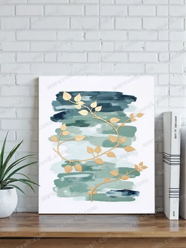 Abstract Watercolor & Gold Vine Canvas Wall Art for Living Room Decor — art print