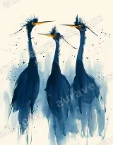 Abstract Blue Herons Canvas Wall Art for Home Decor living room wall art for modern home decor