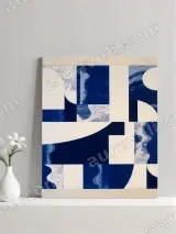 Abstract Blue & Cream Geometric Canvas Wall Art for Living Room Decor – view 2