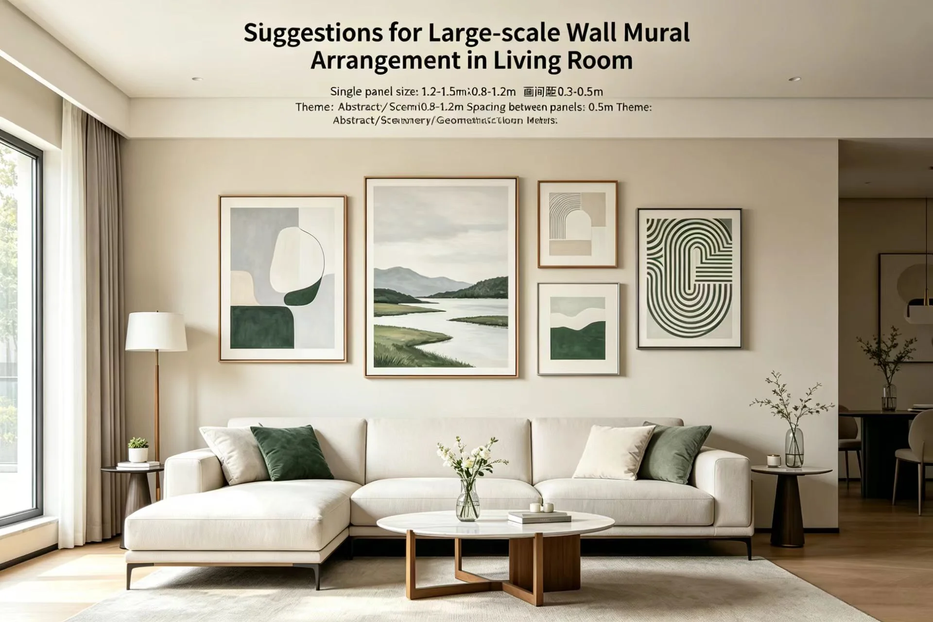 Tips for arranging multiple large wall art pieces on a single living room wall